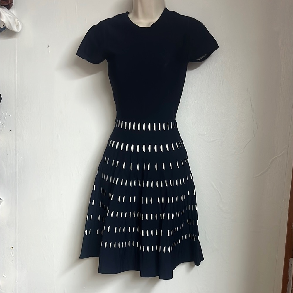 Michael Kors Blue and White Cut Out Tiered Mini Dress